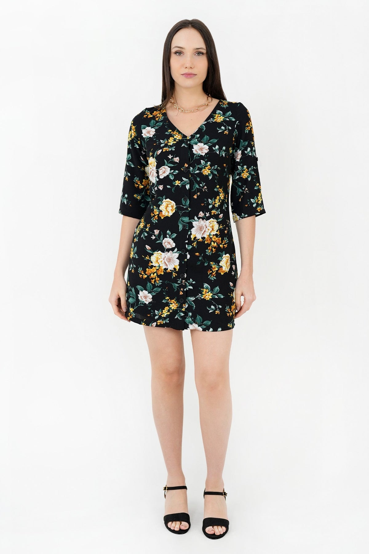 Vestido Corto Manga 3/4 VTD06002CPENEGME