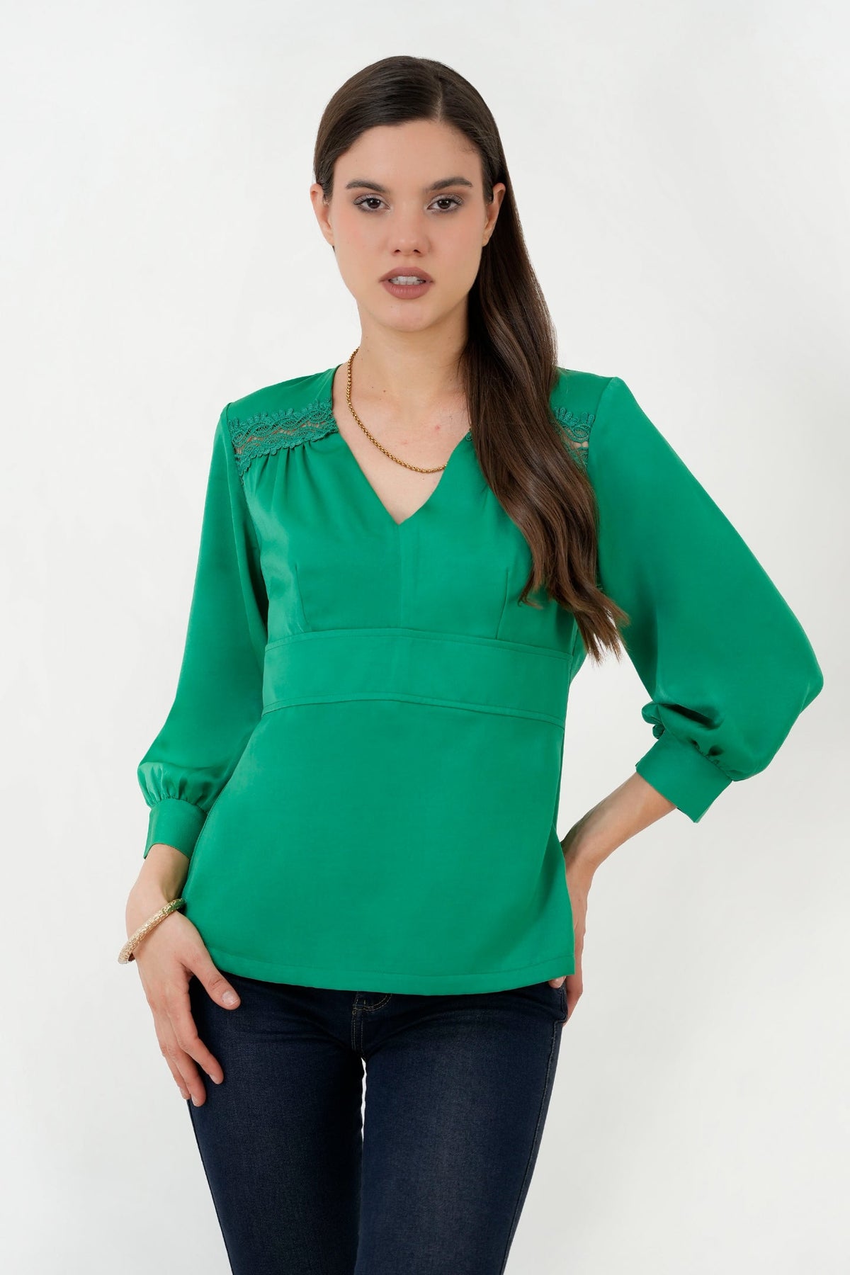 Blusa Manga 3/4 Cierre Espalda Bolillo Calado BLU05071STNVPESM