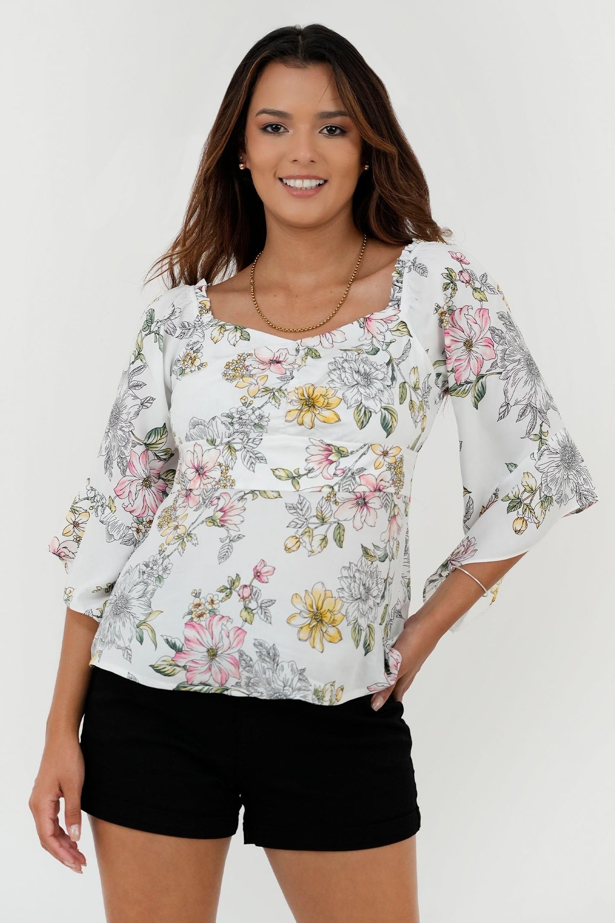 Blusa Manga Acampanada 3/4 Faldón Suelto BLU05044SAVHUESM