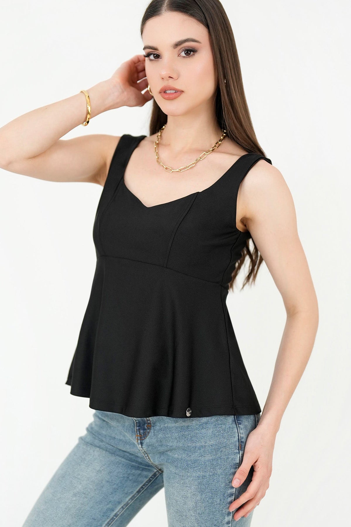 Top Lycra Escote Semi Corazón TOP06138LYSNEGSM