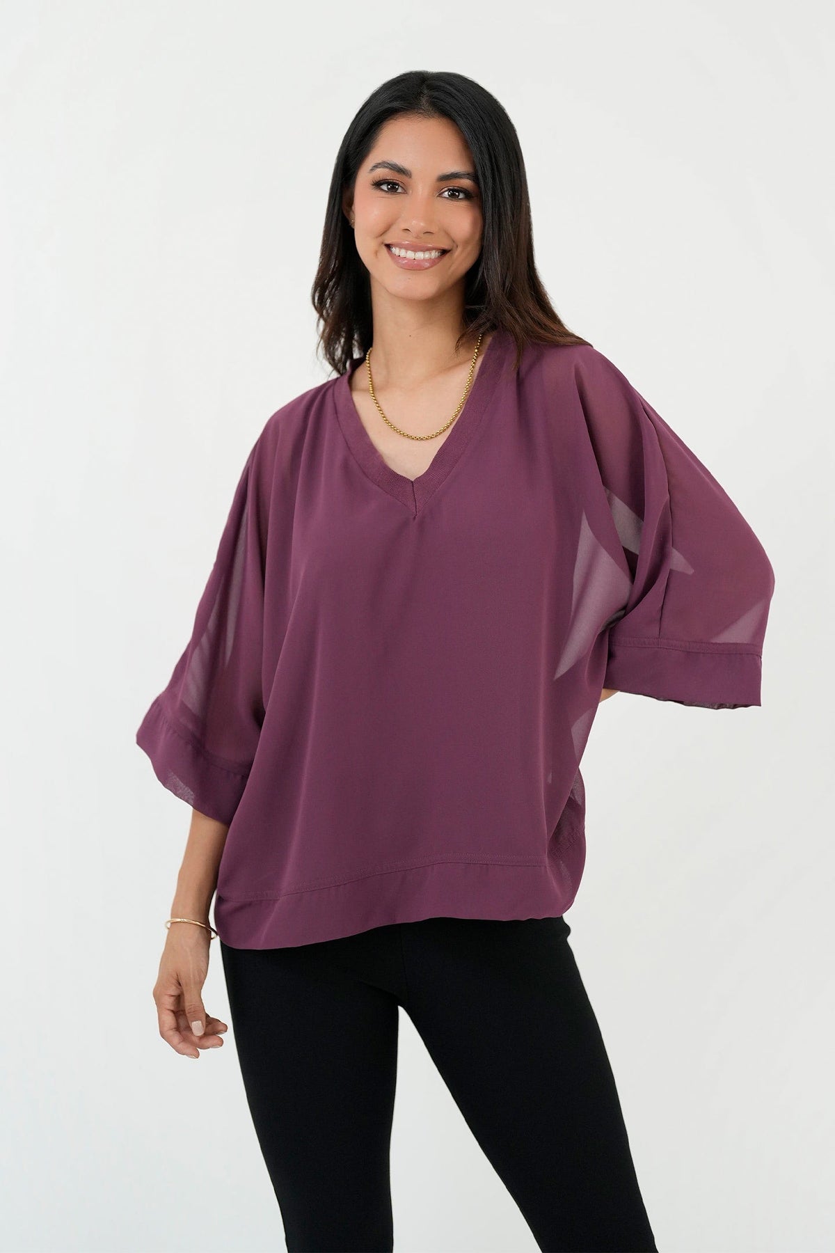 Blusa Manga Larga Murciélago Escote En V BLU05124GSAUVAME