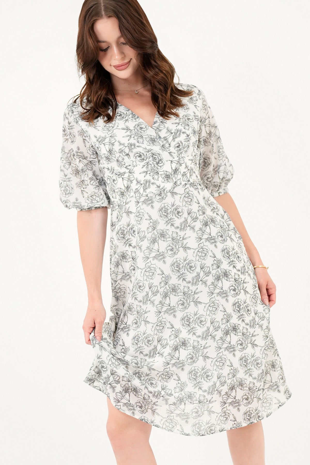 Vestido midi con escote V VTD07014GSAHUEXL