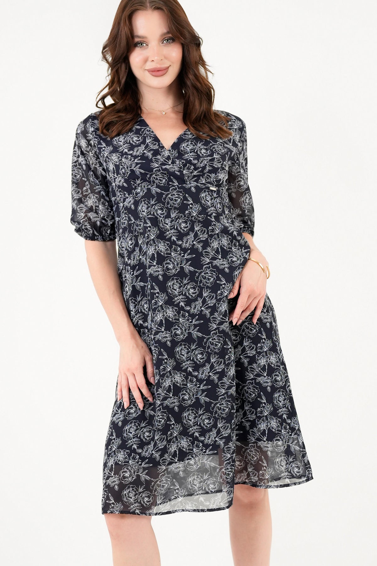 Vestido midi con escote V VTD07014GSAAZLLA