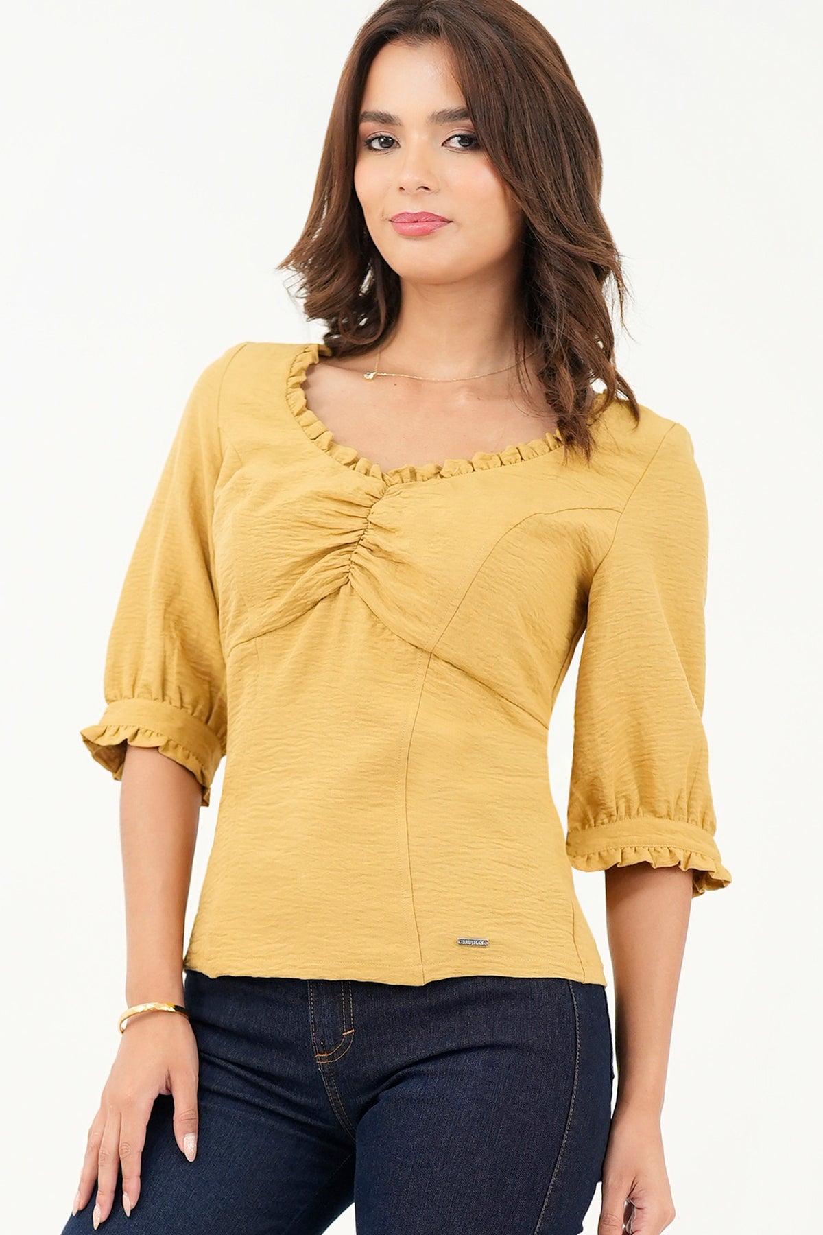 Blusa manga 3/4 Escote con bobito doblado BLU07085BGNMAILA