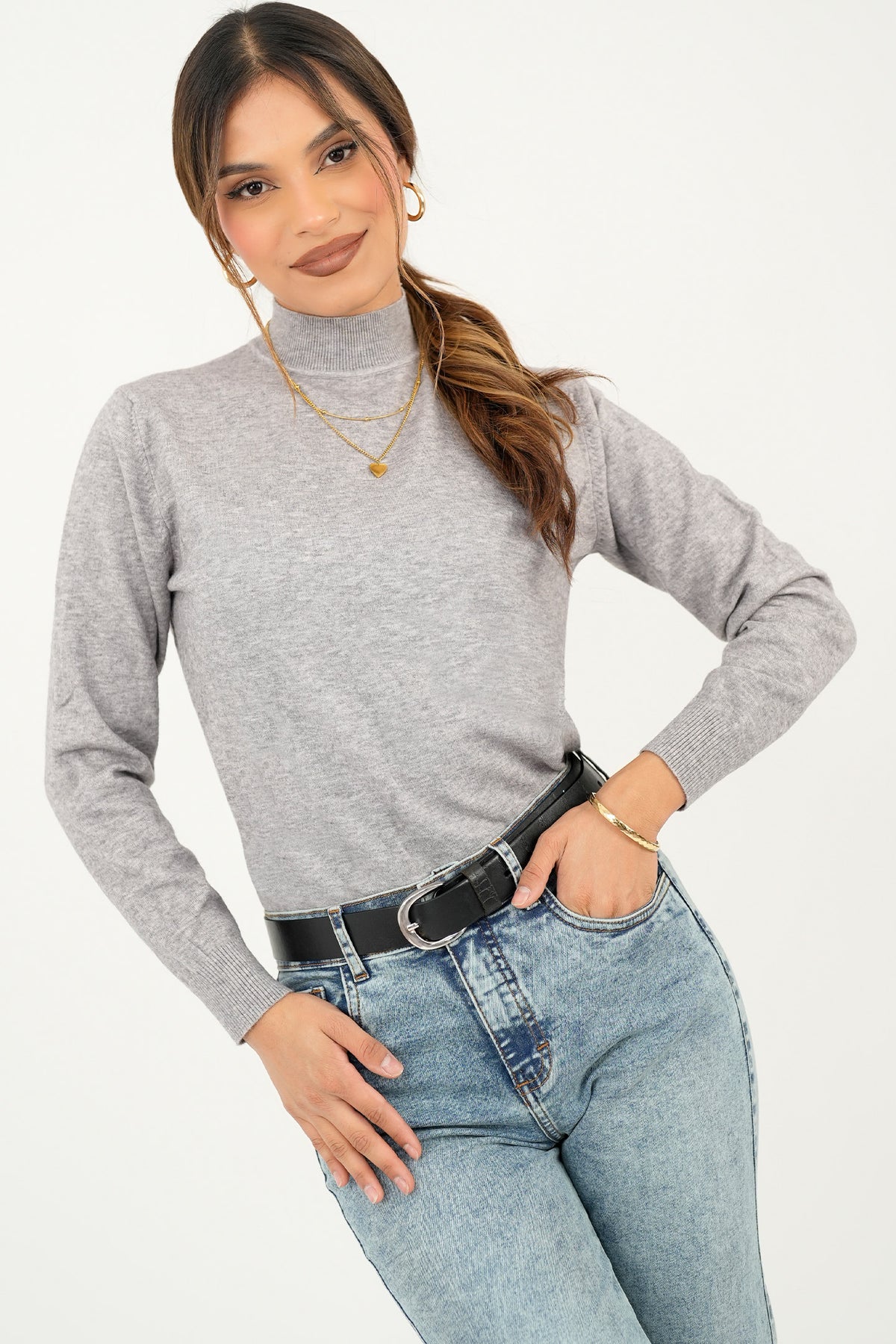 Chompa cuello alto corte clásico CHO07195HVZMLGMS
