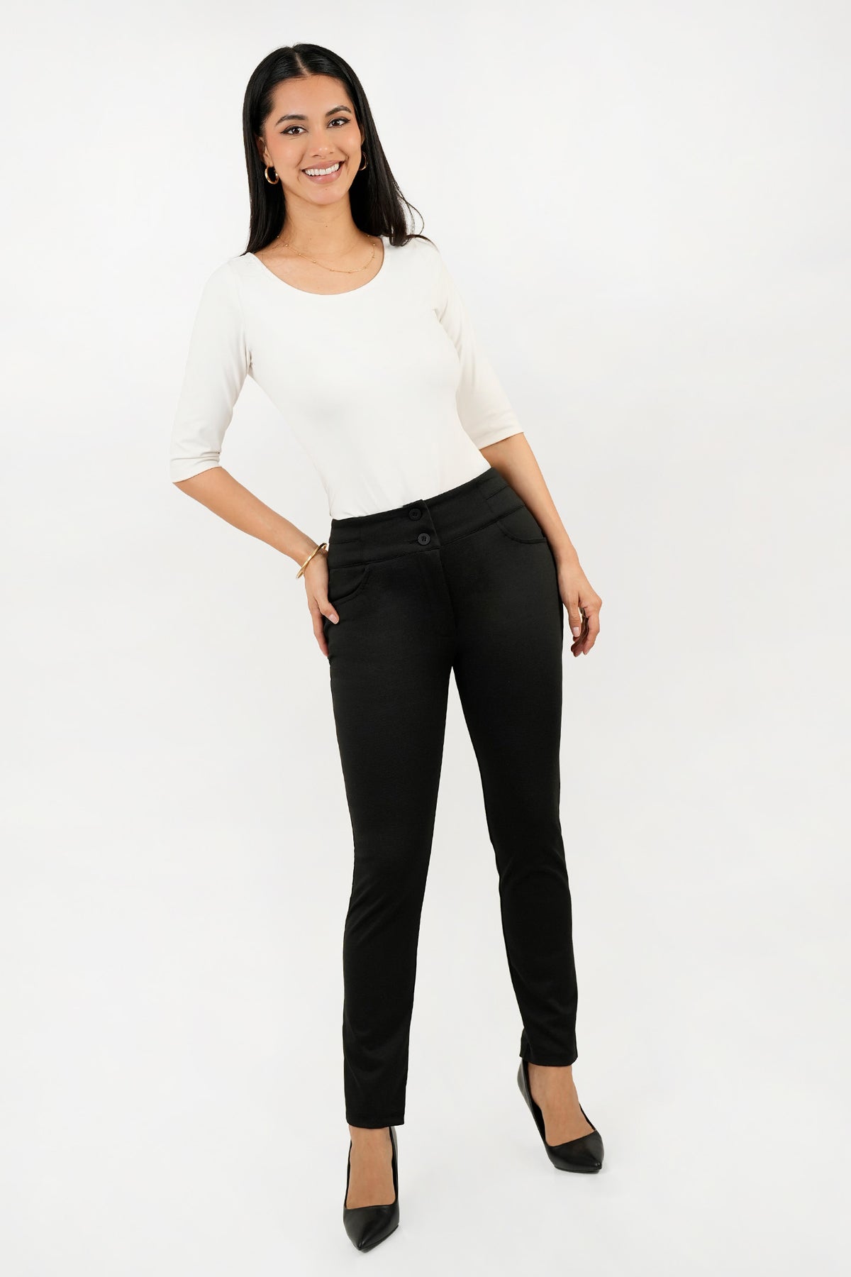 Pantalón de pretina ancha corte moderno PAN07183PEDNEGXL