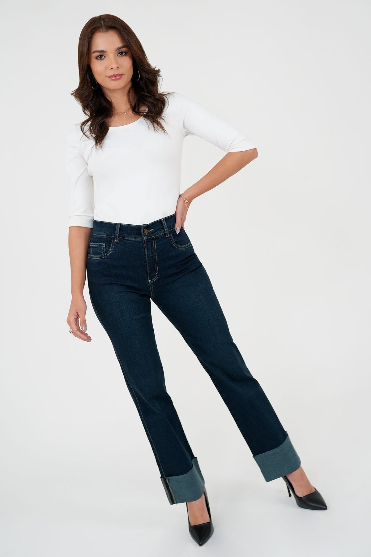 Pantalón Denim Recto con Basta Volteada PAN08112DENAZL34
