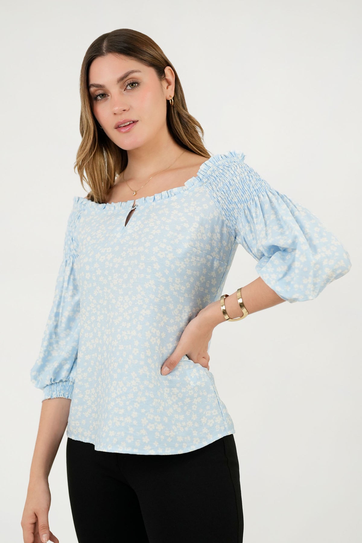 Blusa Manga 3/4 Ghaia Estampada con Escote Bote BLU08028LSDCELME