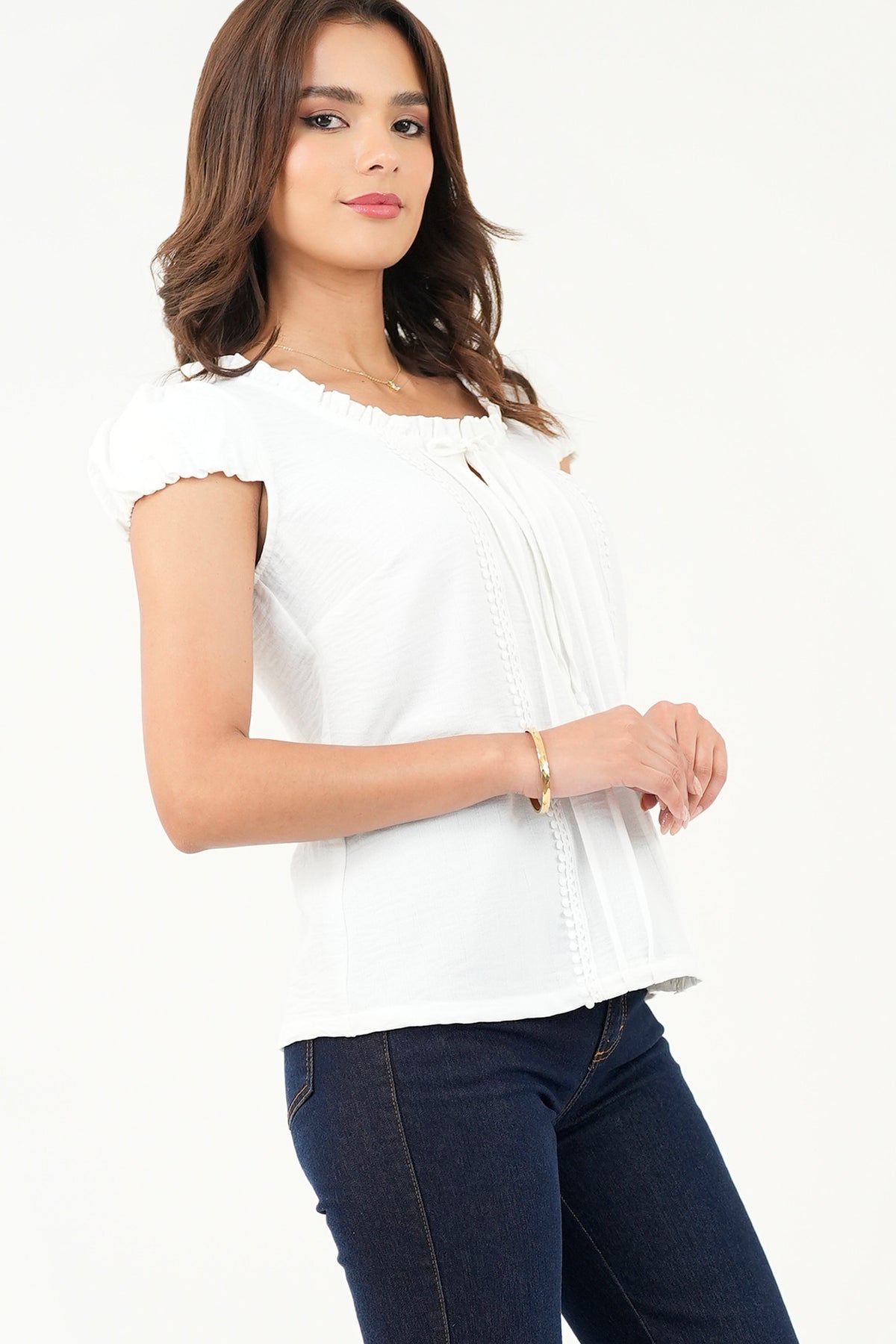 Blusa Bengalina Jacquard con Lazo BLU08041BGNHUELA