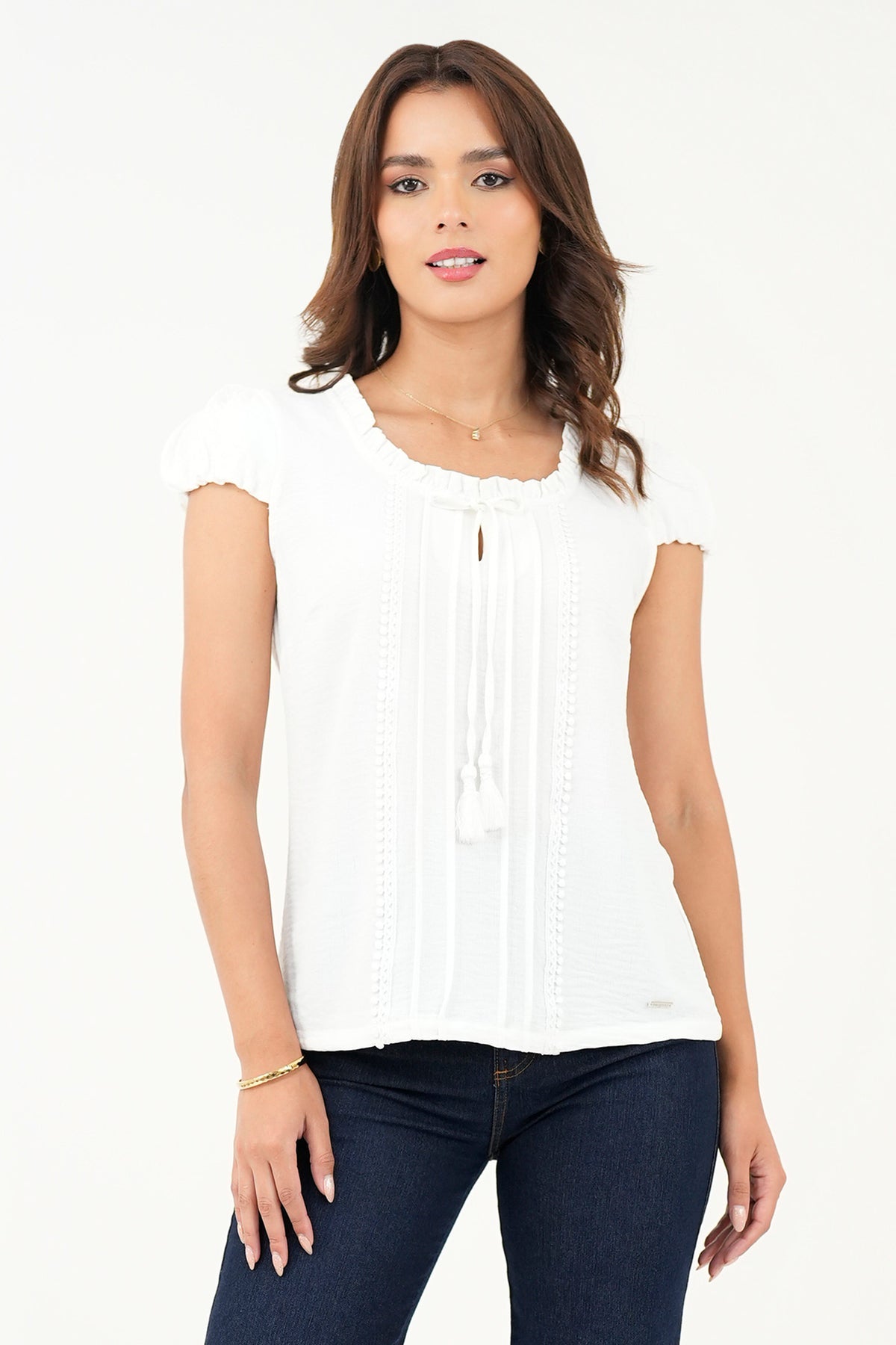 Blusa Bengalina Jacquard con Lazo BLU08041BGNHUEXL