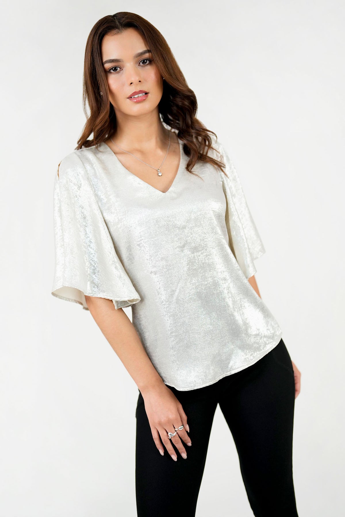 Blusa Manga 3/4 Seda Foil Escote V BLU08061SEFHUEXL