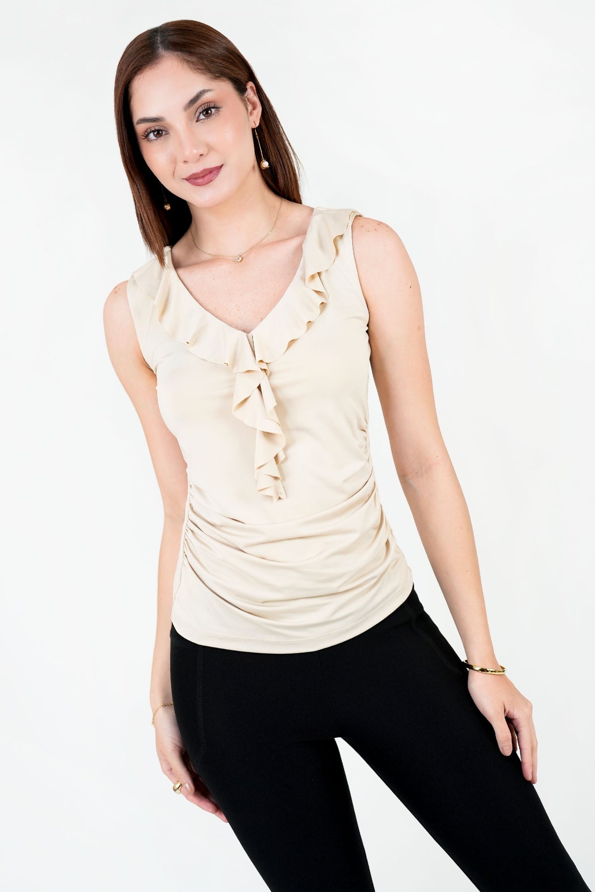 Polo Licra Spandex Escote V con Ruffle POL08150LYXBEISM
