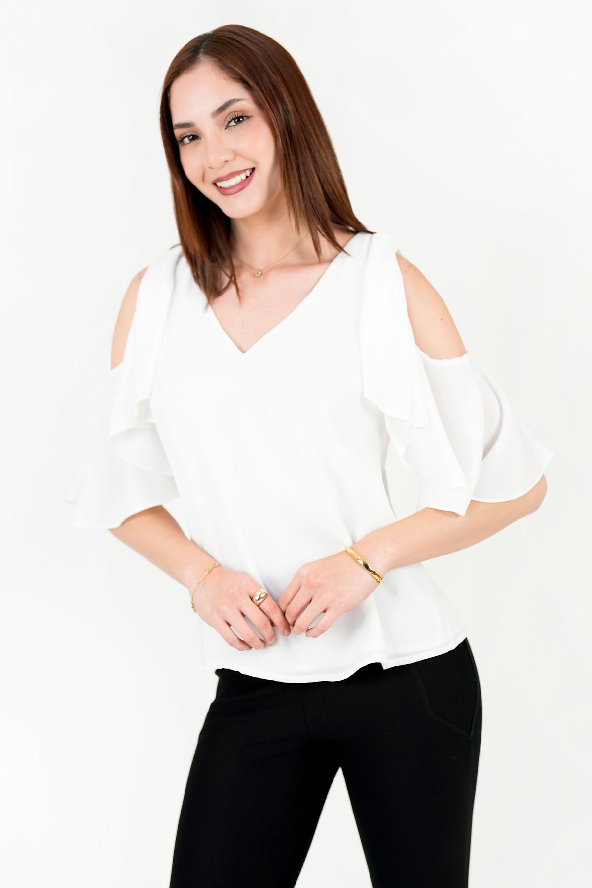Blusa Gasa Crepé Escote V con Ruffle BLU08120GCPHUELA