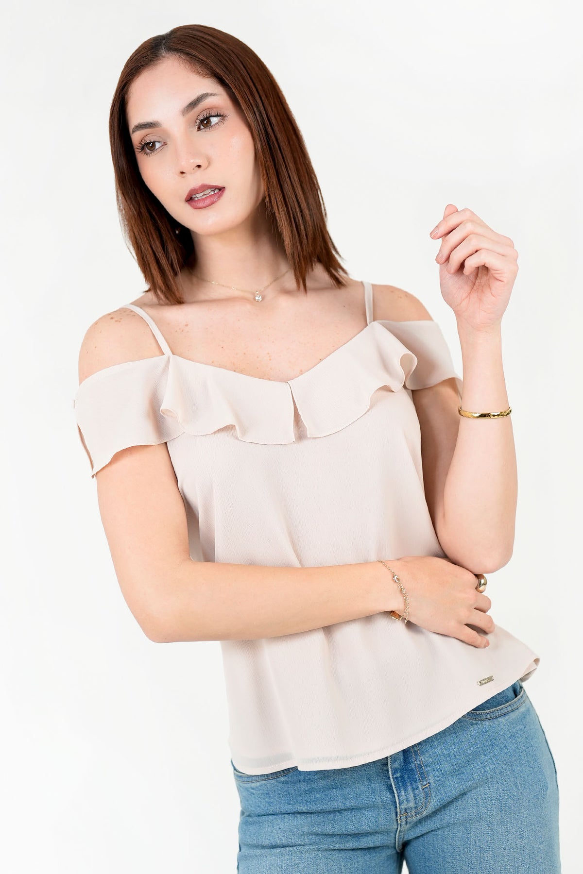 Blusa Gasa Hindú con Ruffle BLU08099GAHBEIXL