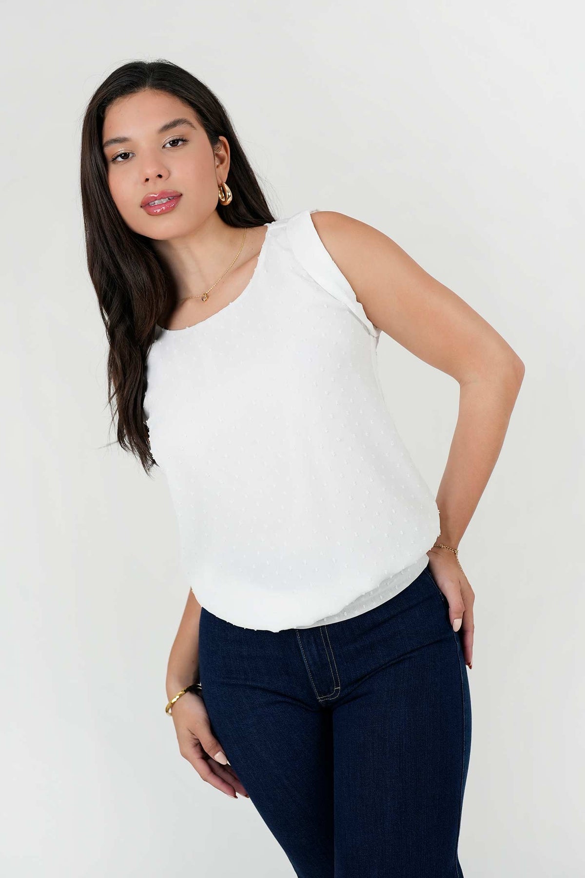 Blusa Gasa Motas con Pretina Abuchonada BLU08129GPTHUEXL