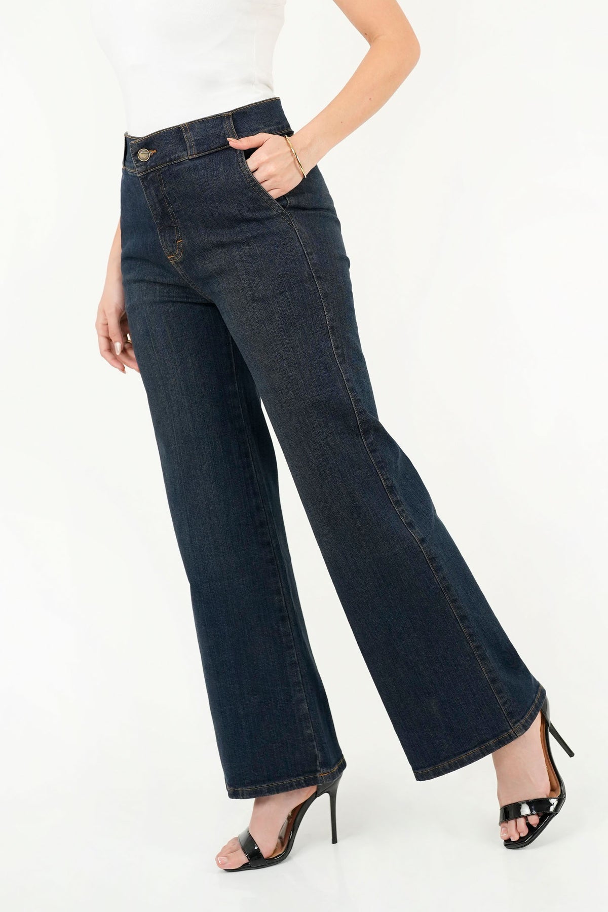 Pantalón Palazo Denim con Bolsillos Laterales PAN09070DENAZL34
