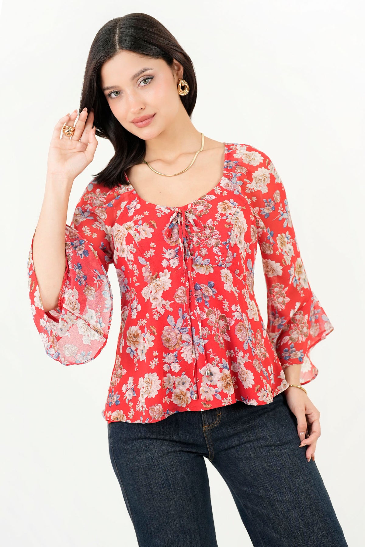 Blusa Escote Redondo Manga 3/4 Acampanada BLU09021GETROJME