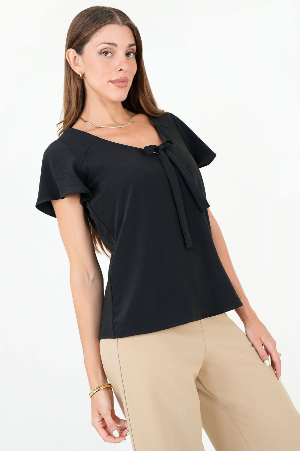 Blusa Manga Corta Campanita Seda Licrada BLU09098SSONEGLA