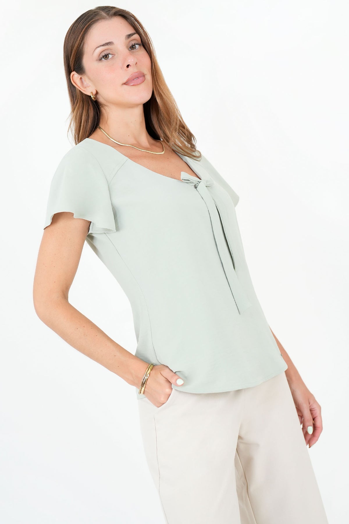 Blusa Manga Corta Campanita Seda Licrada BLU09098SSOVCMXL