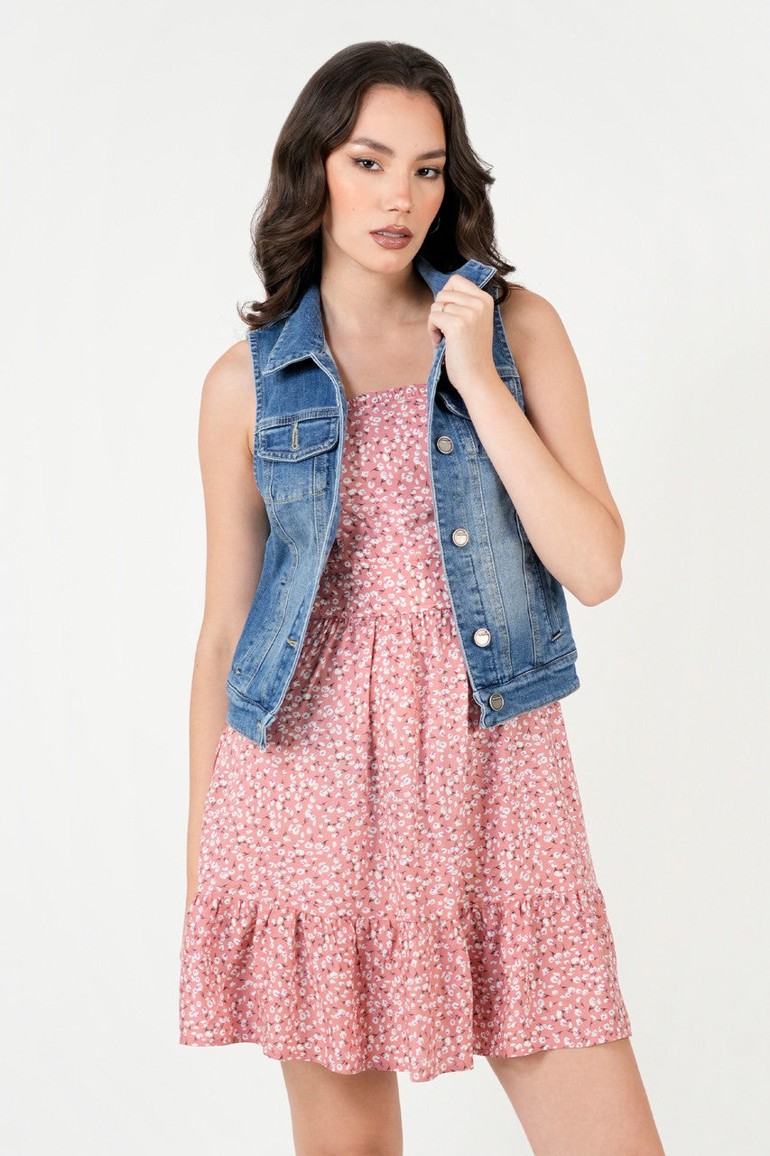 Chaleco Denim Bolsillos De Parche Botones Dorados