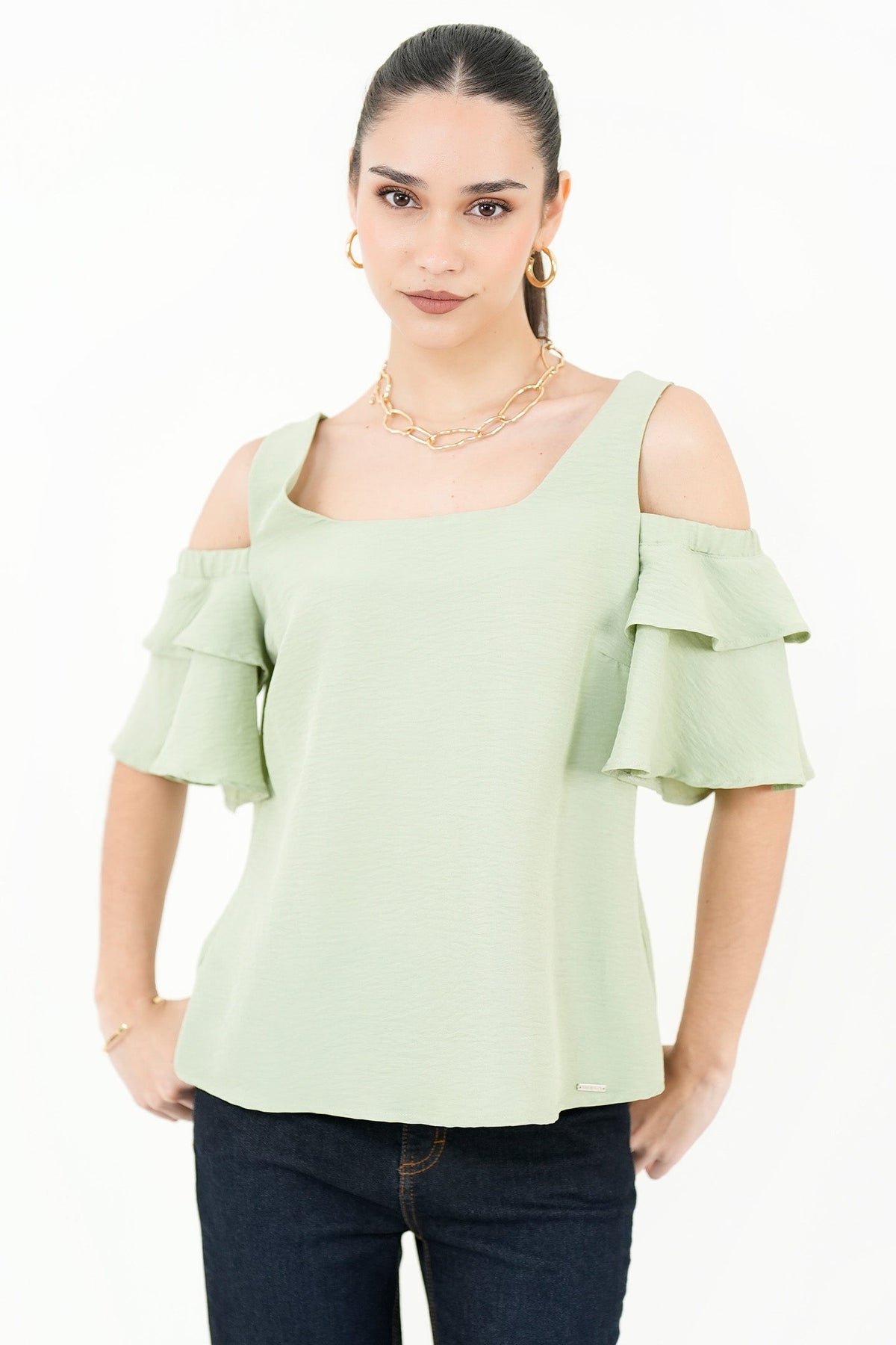 Blusa Manga 3/4 Off Shoulder Escote Bote Holgado BLU06011GVAVEDSM