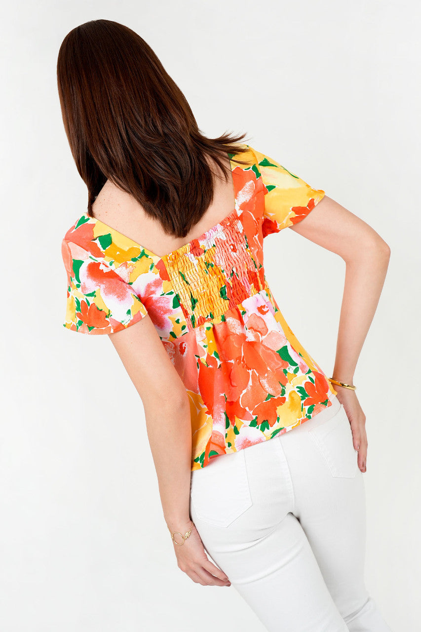 Blusa Vienna Estampada Escote Corazón con Busto Drapeado