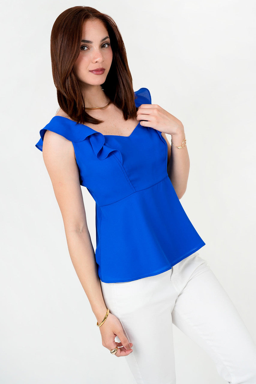 Blusa Gasa Crepé Escote Corazón con Bobo Volante