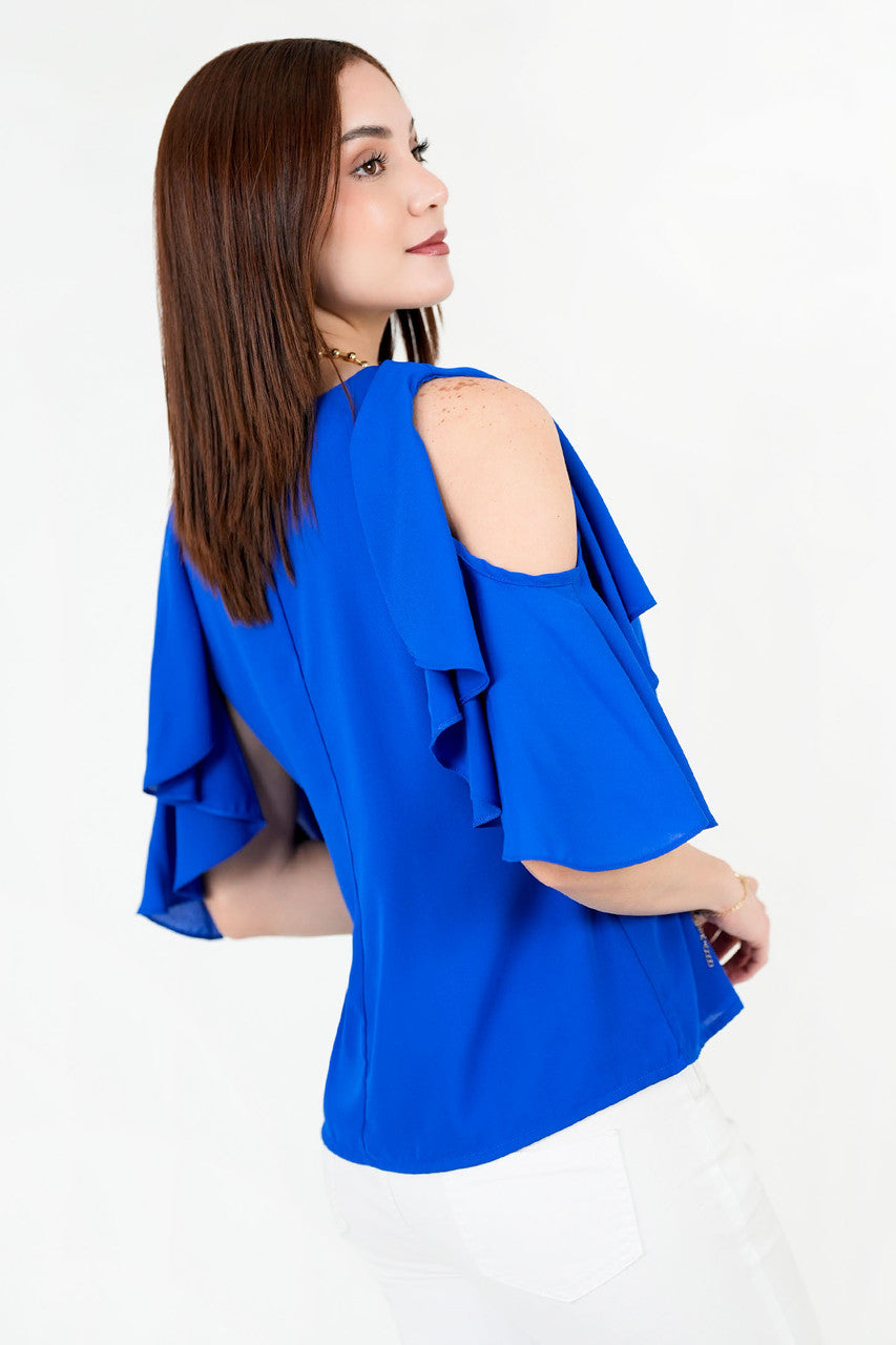 Blusa Gasa Crepé Escote V con Ruffle