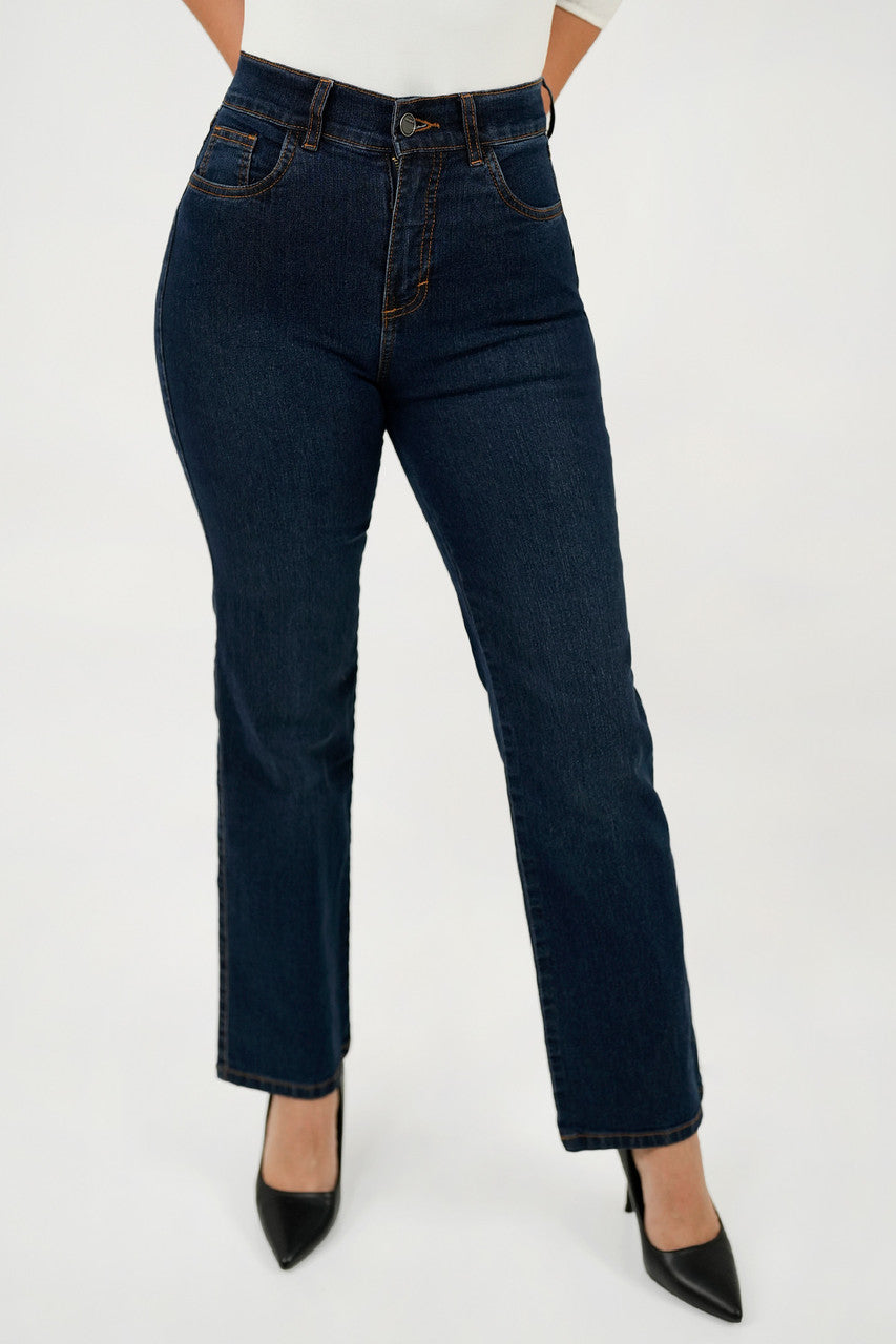 Pantalón Recto Tiro Alto Cintura Bolsillo posterior