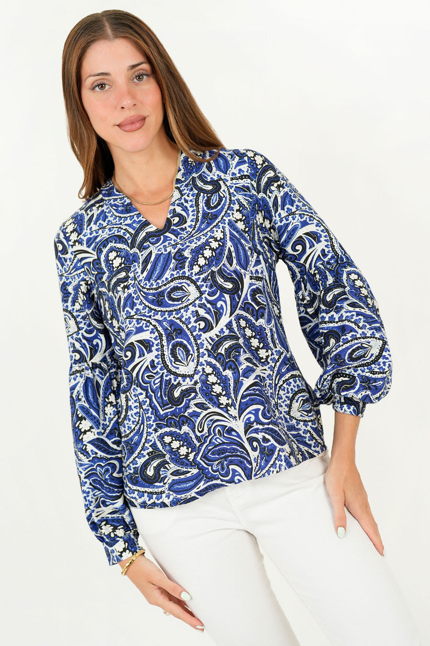 Blusa Manga Larga Abullonada Rayon Estampado