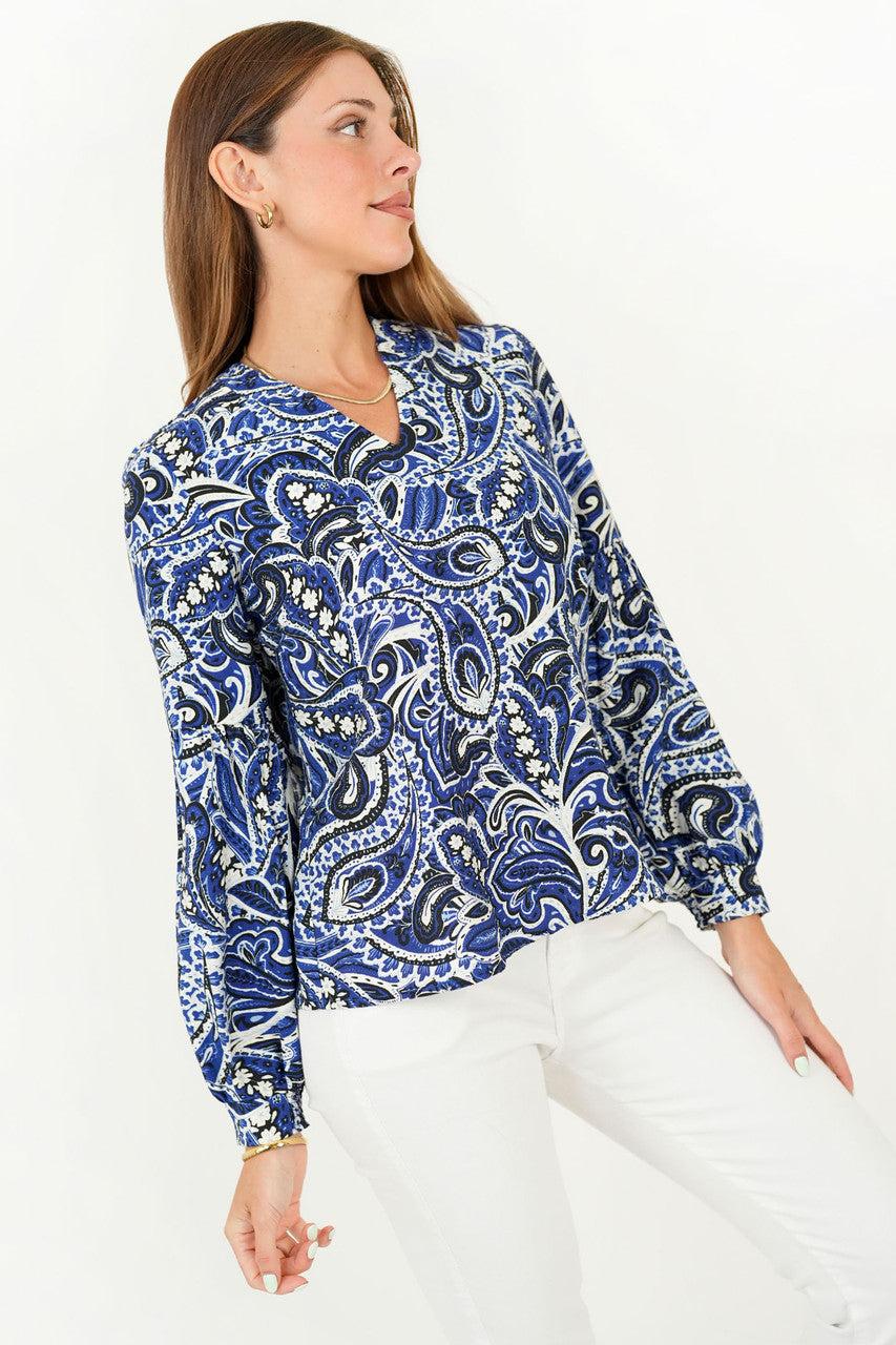 Blusa Manga Larga Abullonada Rayon Estampado