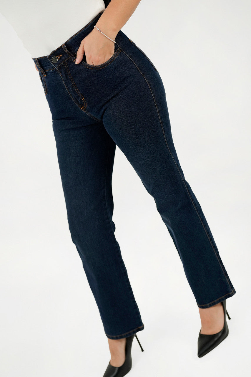 Pantalón Recto Tiro Alto Cintura Bolsillo posterior