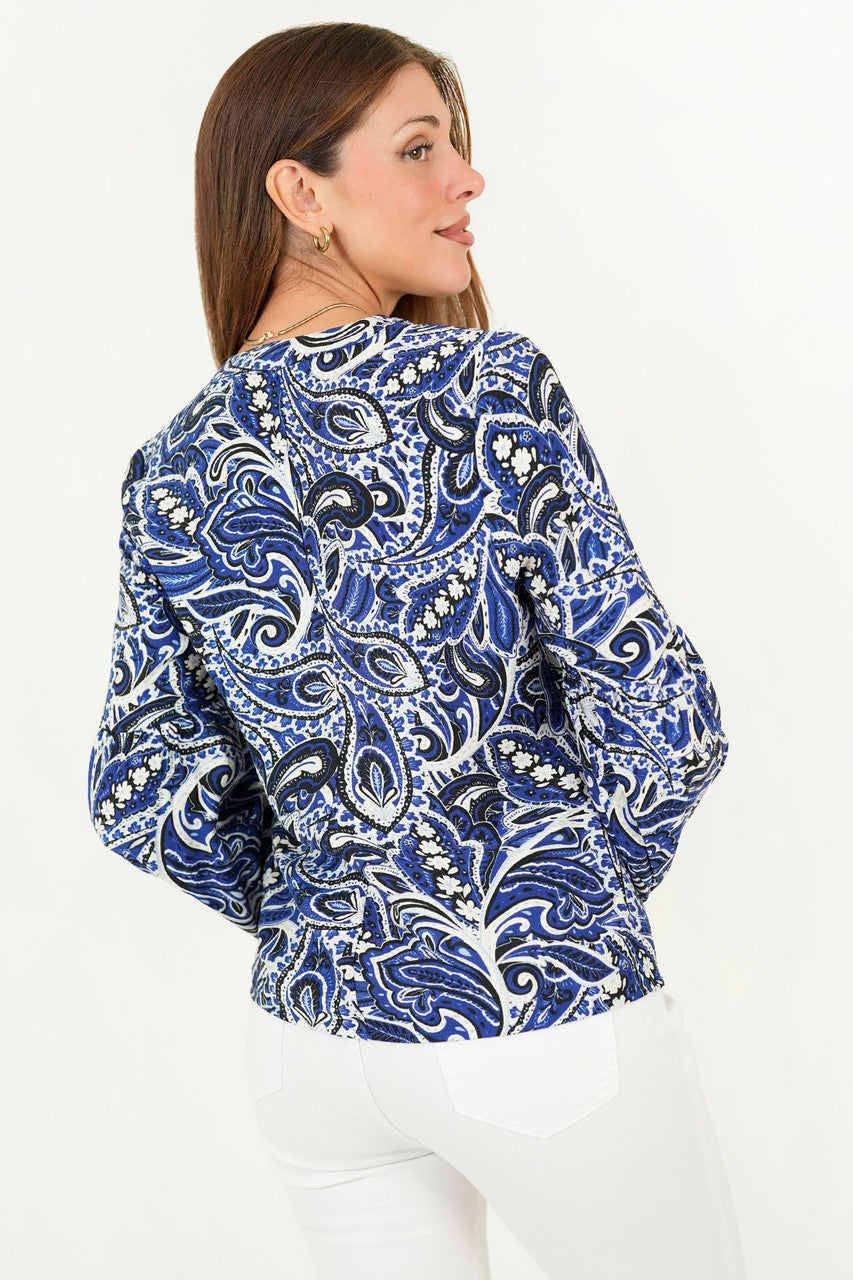 Blusa Manga Larga Abullonada Rayon Estampado