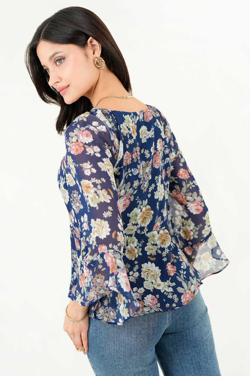 Blusa Escote Redondo Manga 3/4 Acampanada