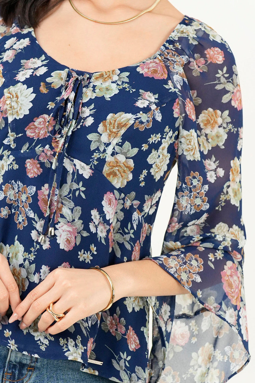 Blusa Escote Redondo Manga 3/4 Acampanada