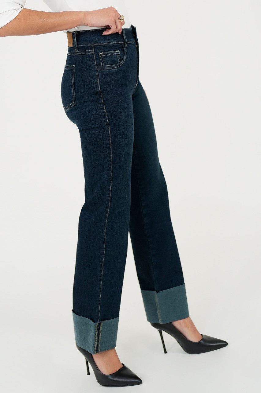 Pantalón Denim Recto con Basta Volteada