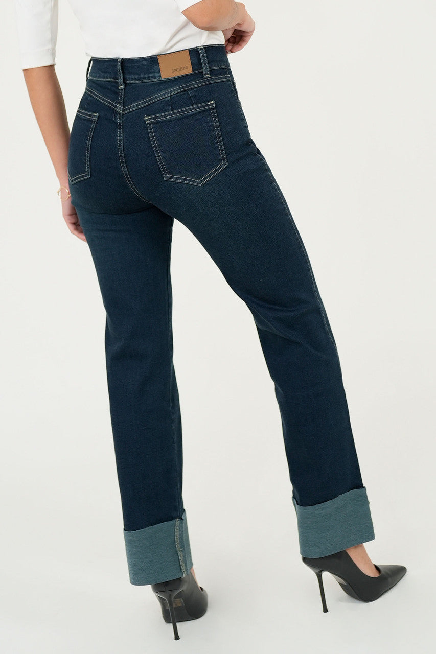 Pantalón Denim Recto con Basta Volteada