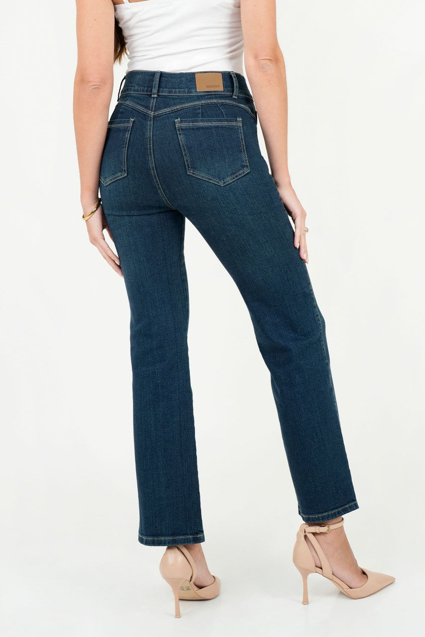 Pantalón Recto Denim con Bordado en Bolsillo Relojero