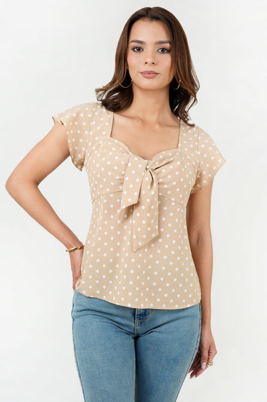 Blusa Seda Satín Escote V con Cascada en Hombro
