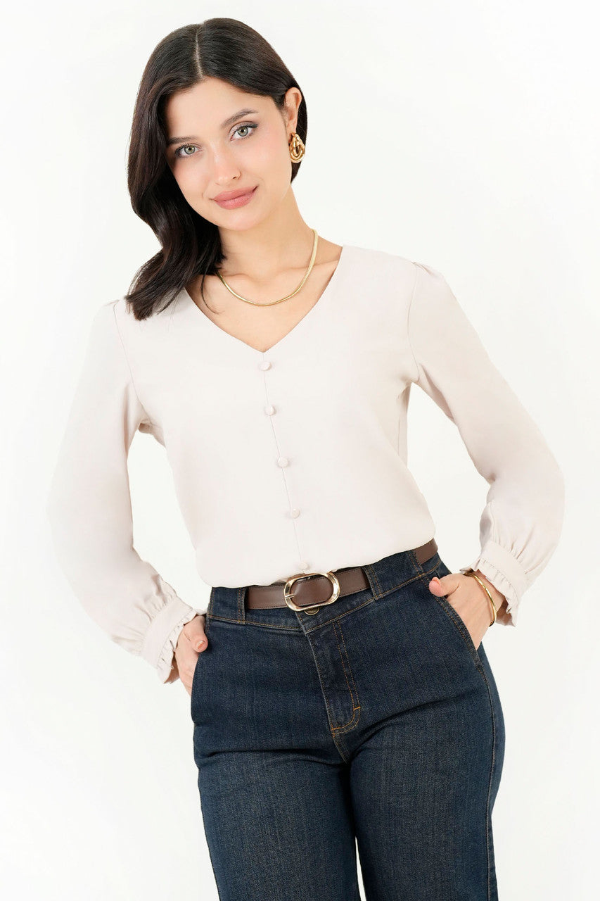 Blusa Manga Larga Escote V
