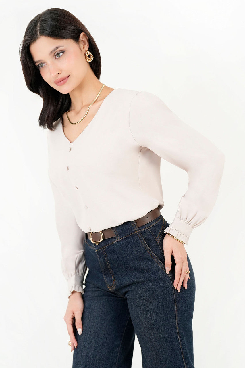 Blusa Manga Larga Escote V