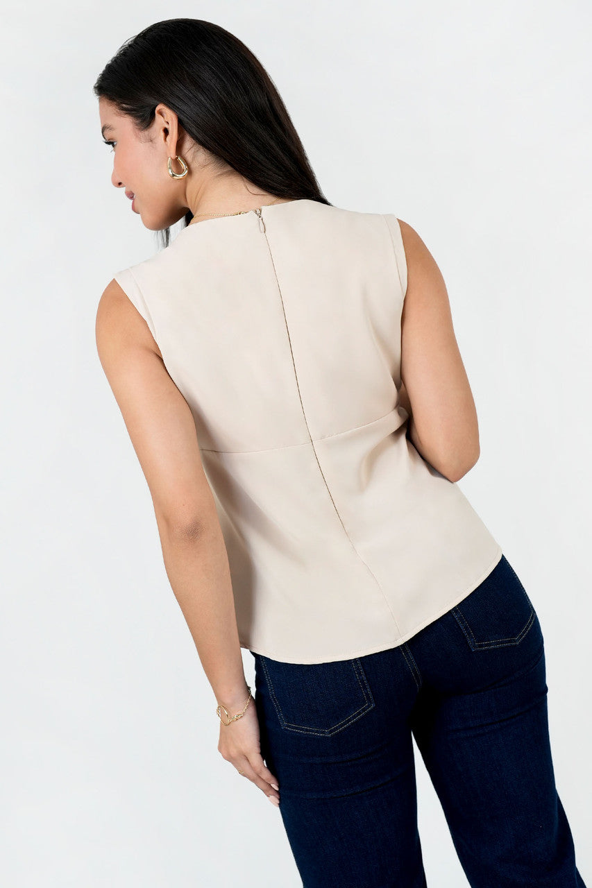 Blusa Seda Escote Ojal con Fruncido Bajo Busto