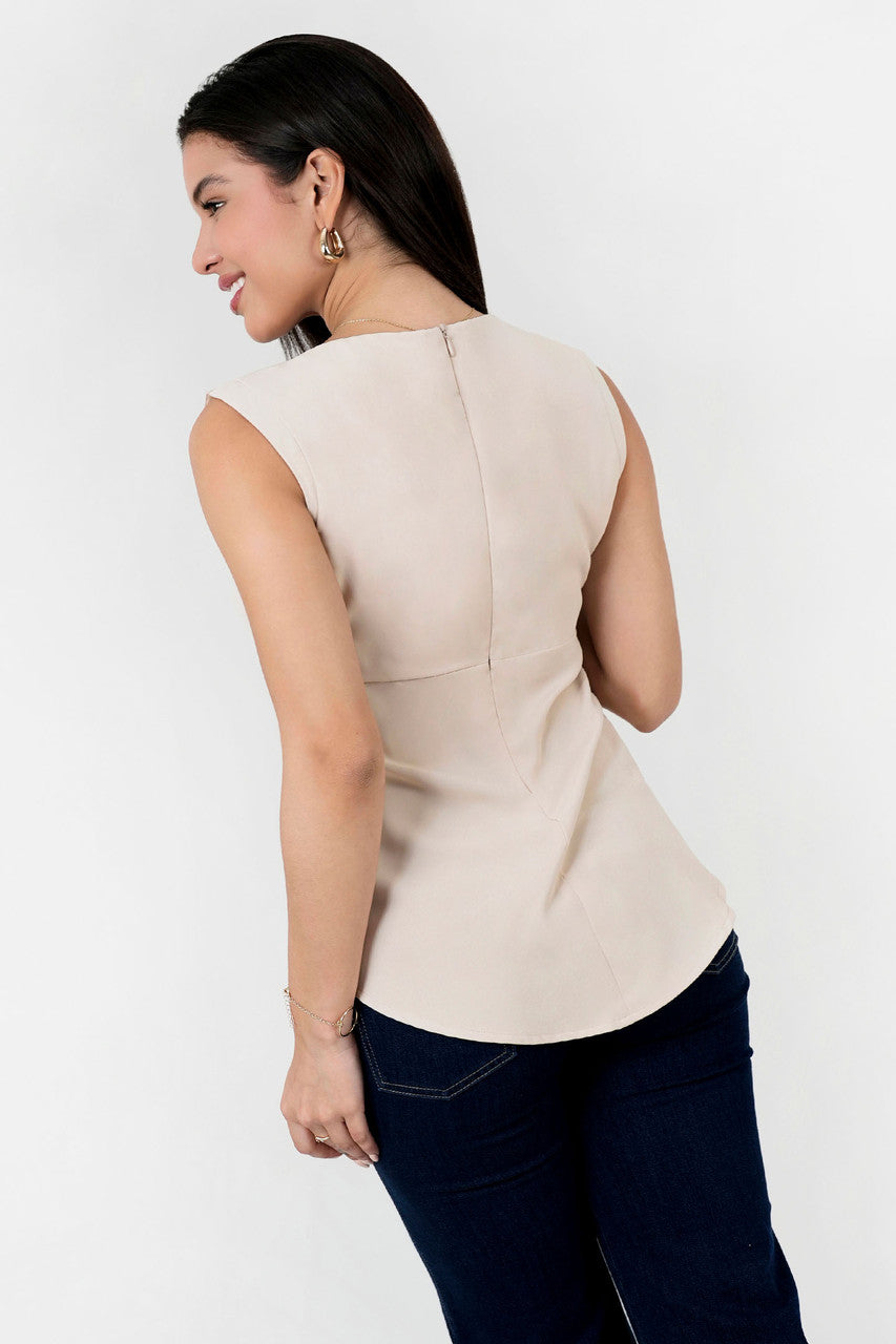 Blusa Seda Escote Ojal con Abertura en V