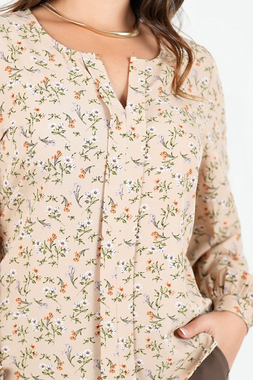 Blusa Manga Larga Seda Corrugada con Escote