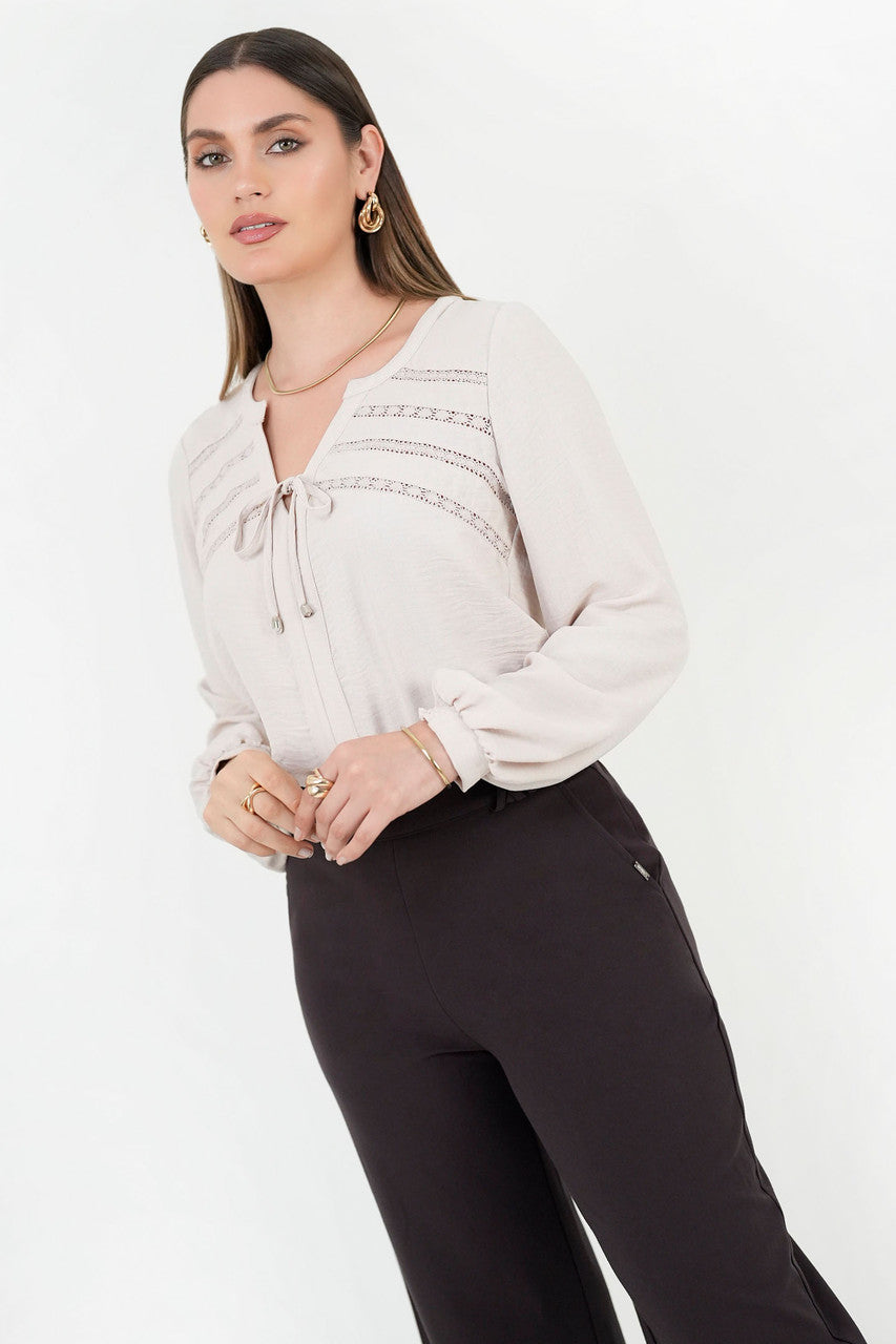 Blusa manga larga en Vienna Chanel con escote redondo