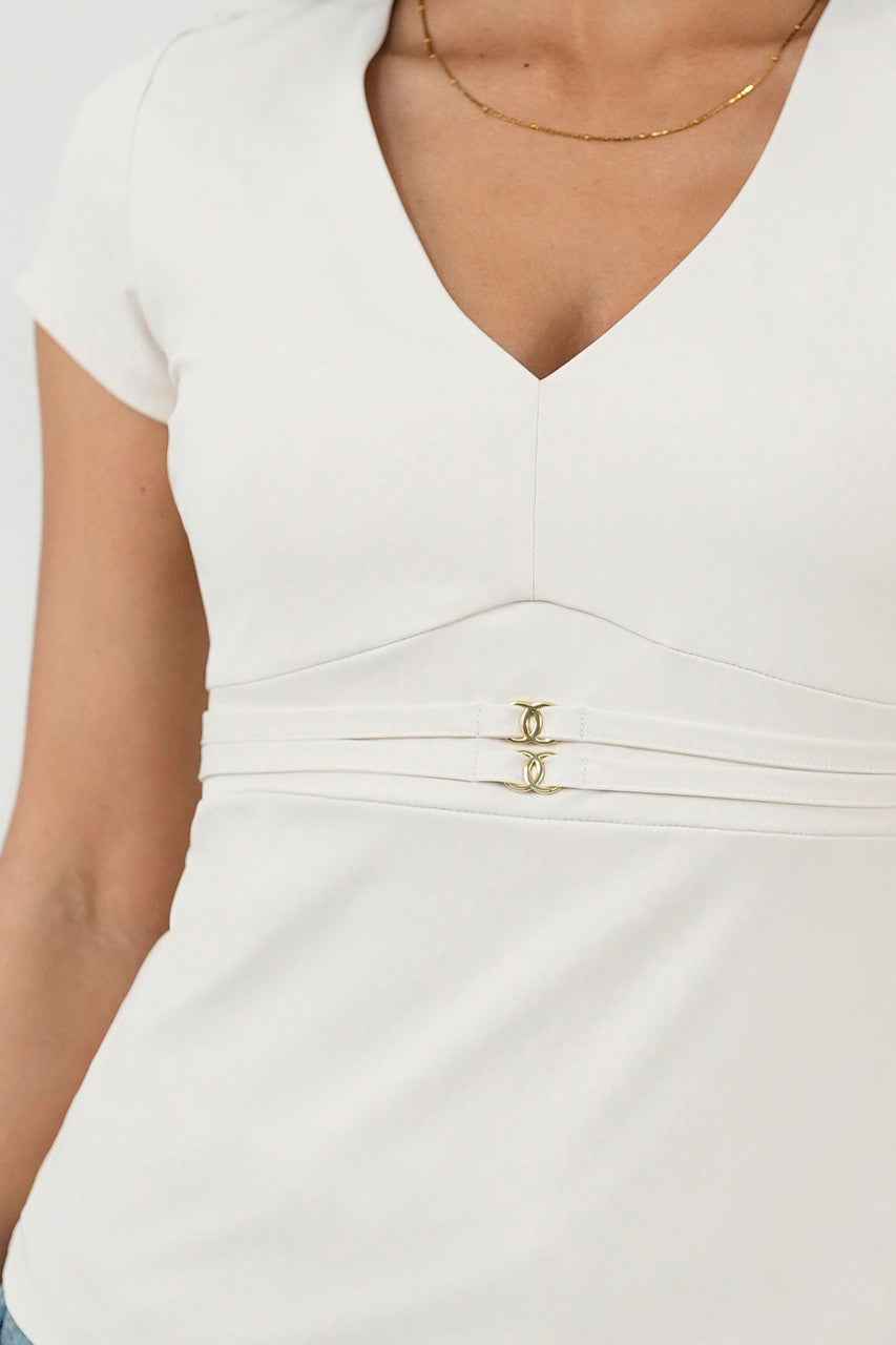 Polo Licra Spandex Escote V con Fajín Dorado