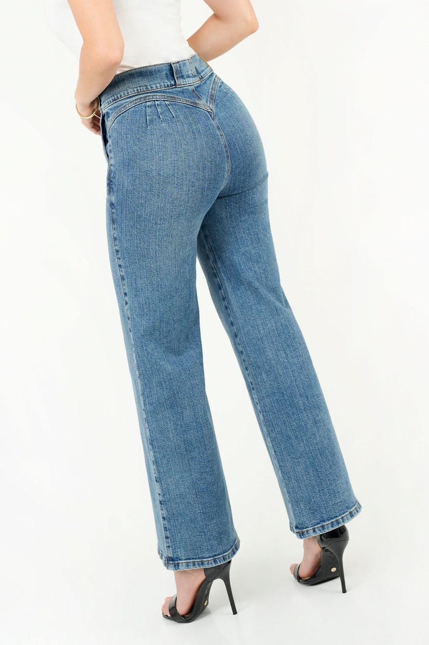 Pantalón Palazo Denim con Bolsillos Laterales
