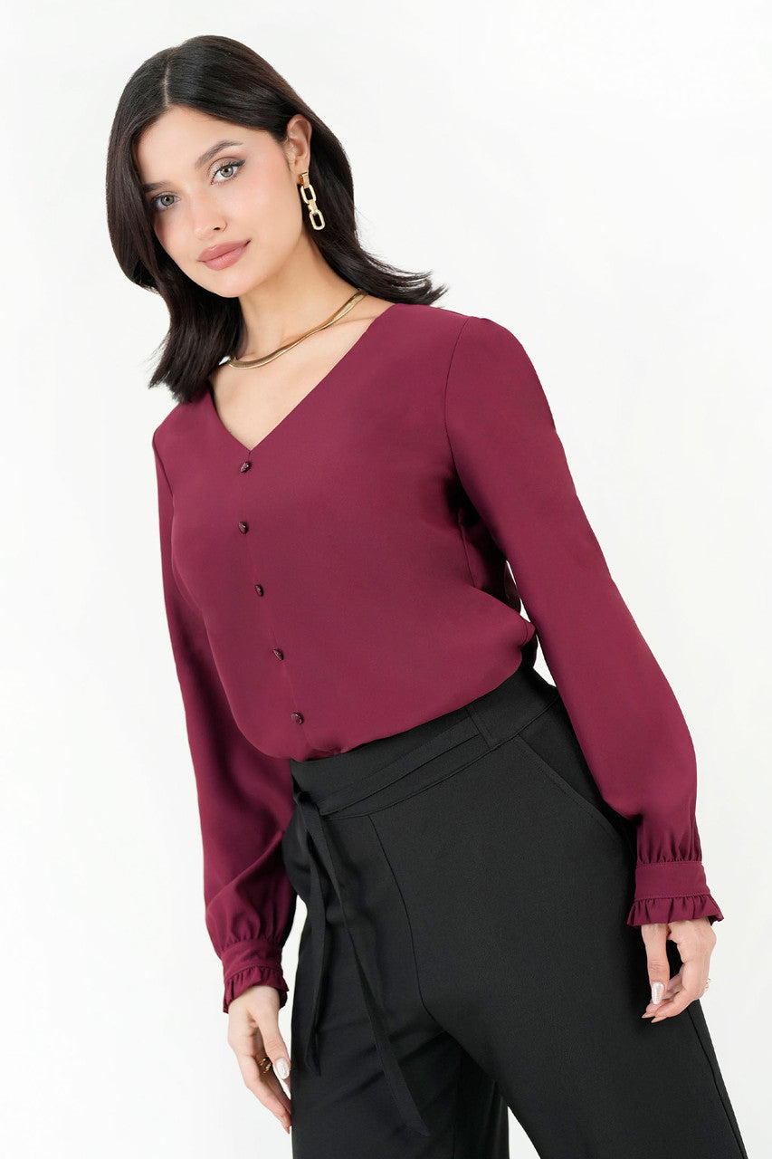 Blusa Manga Larga Escote V