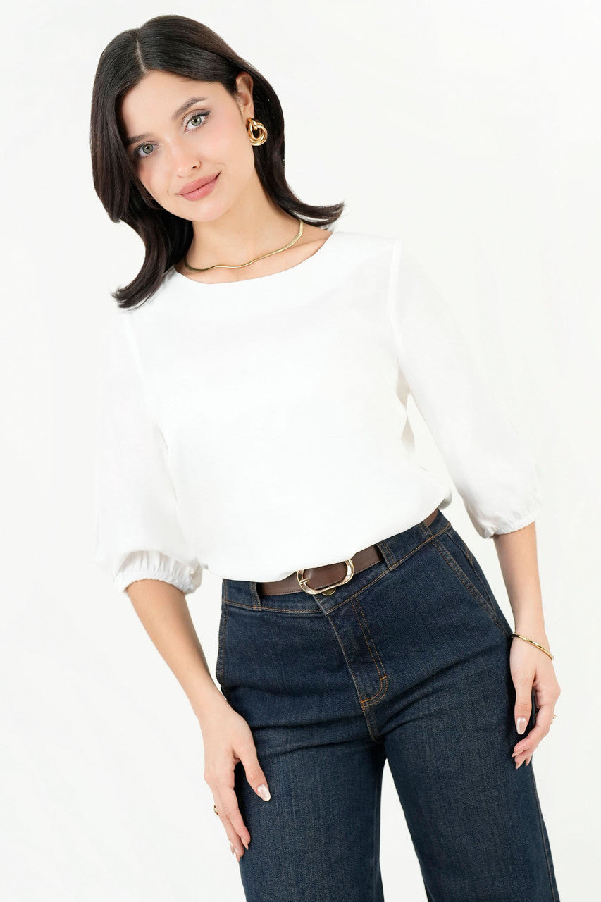 Blusa Manga 3/4 Seda Satinada Escote Ojal