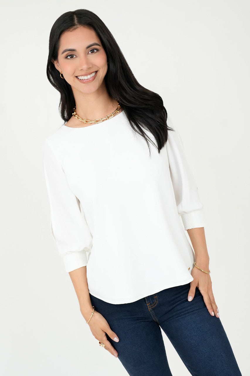 Blusa Gasa Crepe Manga 3/4 Escote Ojal con Puño Tulipán